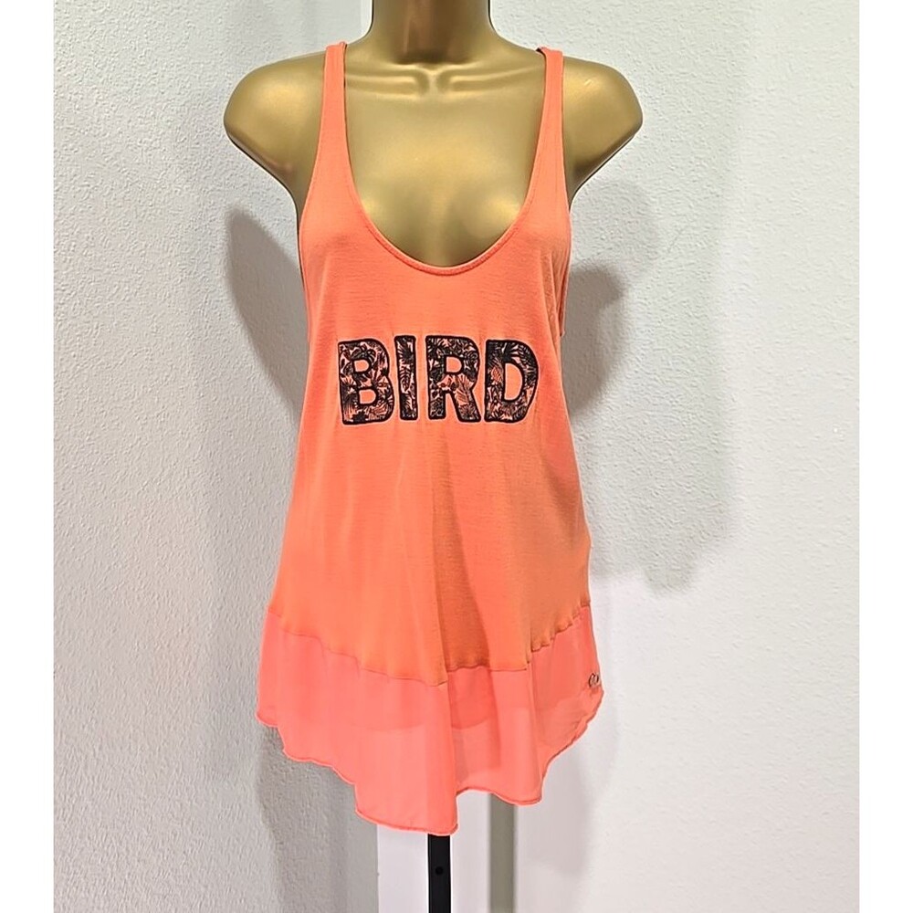 Vitamin A  Long Tank Top Womens Size Large Bird Spellout Summer Beach Bright Gym
